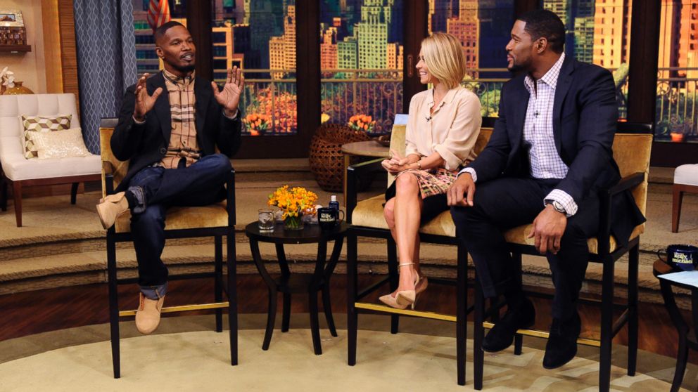 Jamie Foxx speaks with Kelly Ripa and Michael Strahan on "Live! with Kelly and Michael" in New York, April 24, 2014.