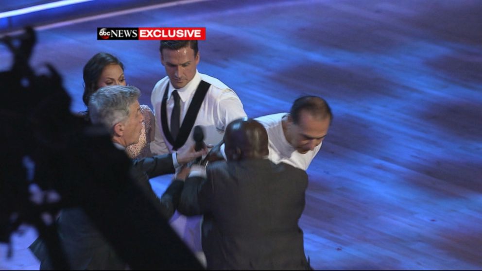 PHOTO: Ryan Lochte protestors ran on the set of "Dancing With The Stars," Sept. 12, 2016.