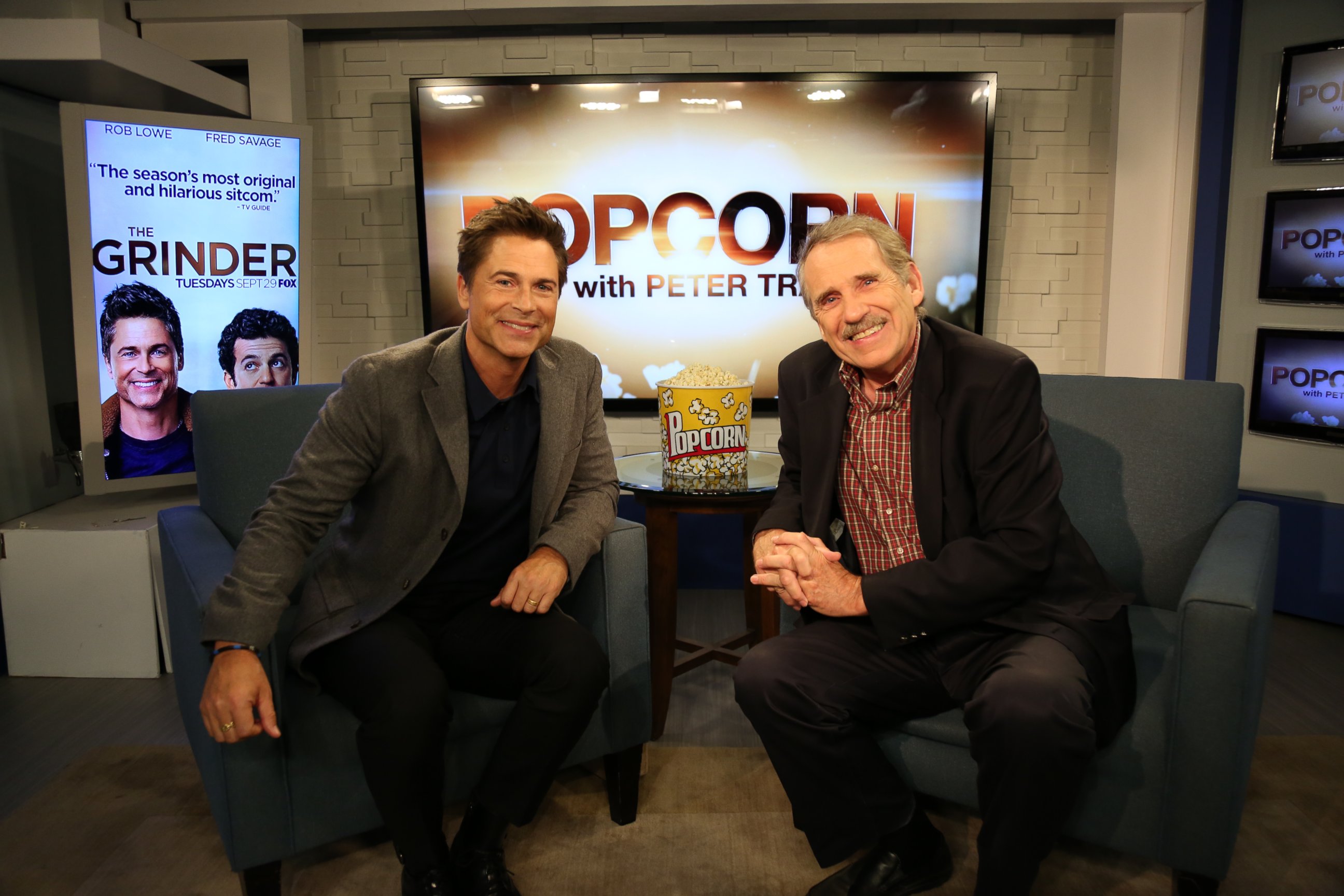 PHOTO:Rob Lowe and Peter Travers on the set of 'Popcorn with Peter Travers.' 