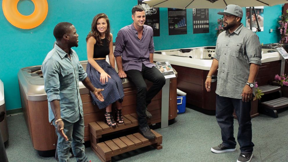 Kevin Hart, Caila, Ben, and Ice Cube appear in a scene together on "The Bachelor." 