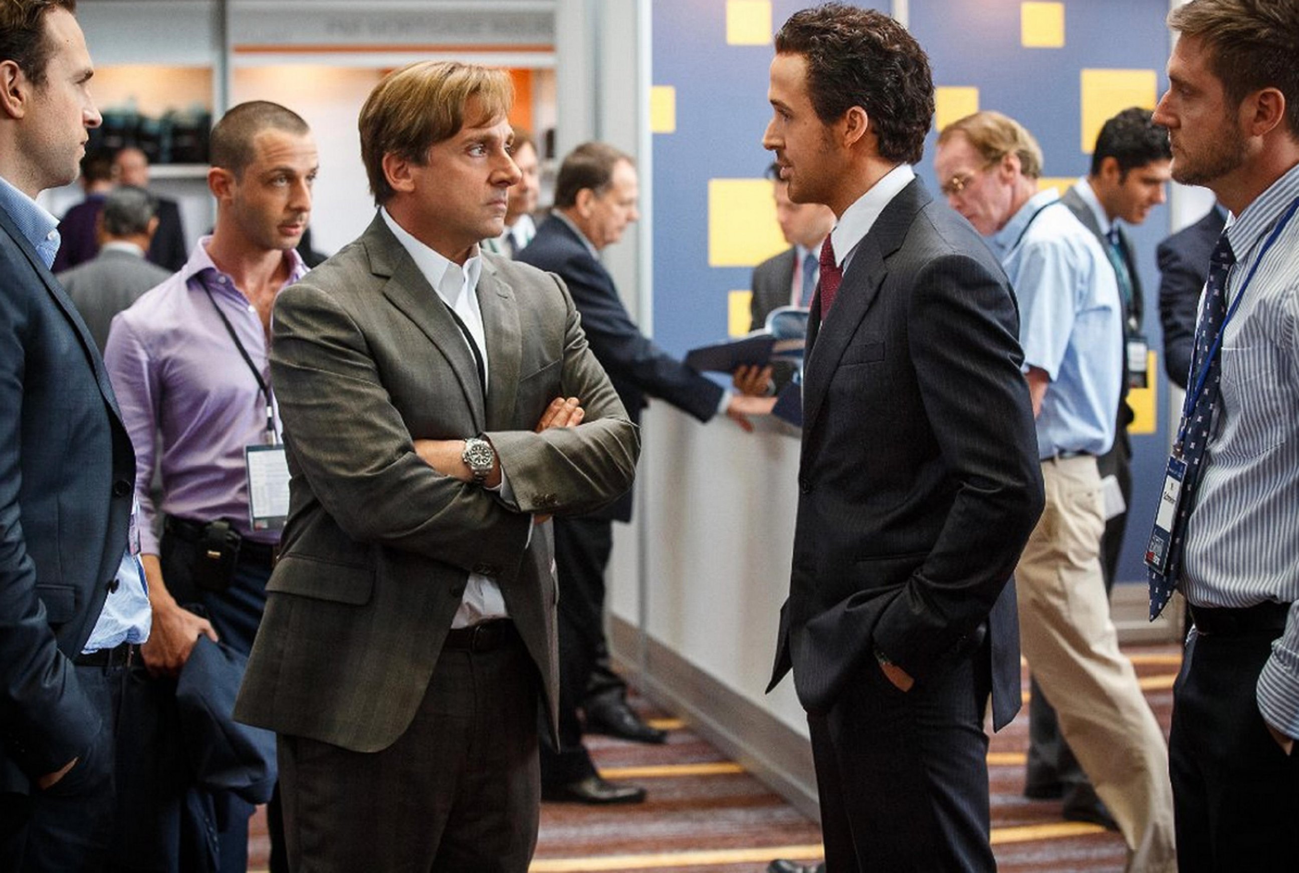 Ryan Gosling, right, on the set of The Big Short in this undated file photo.