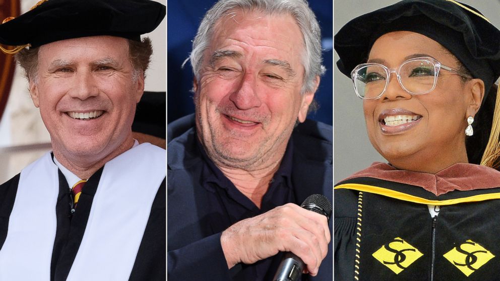 Will Ferrel at USC's commencement ceremony in Los Angeles, May 12, 2017 | Robert De Niro in Toronto, May 30, 2017 | Oprah Winfrey at Smith College in Northampton, Mass., May 21, 2017.