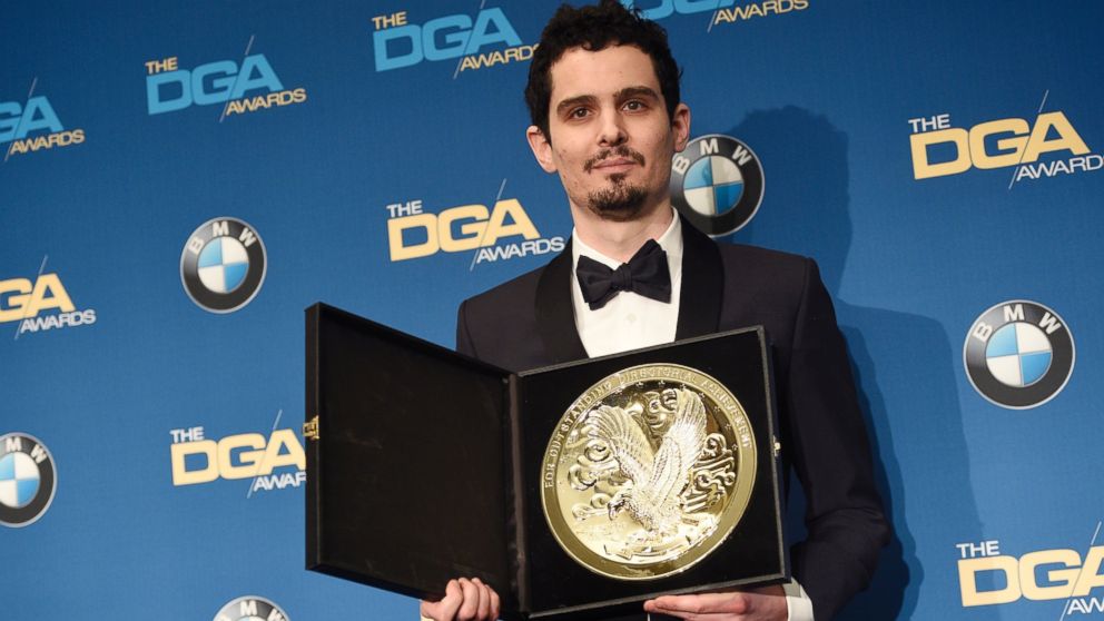 Damien Chazelle, director of "La La Land," poses backstage with his Feature Film Award medallion at the 69th Annual Directors Guild of America Awards at the Beverly Hilton, Feb. 4, 2017, in Beverly Hills, California. 