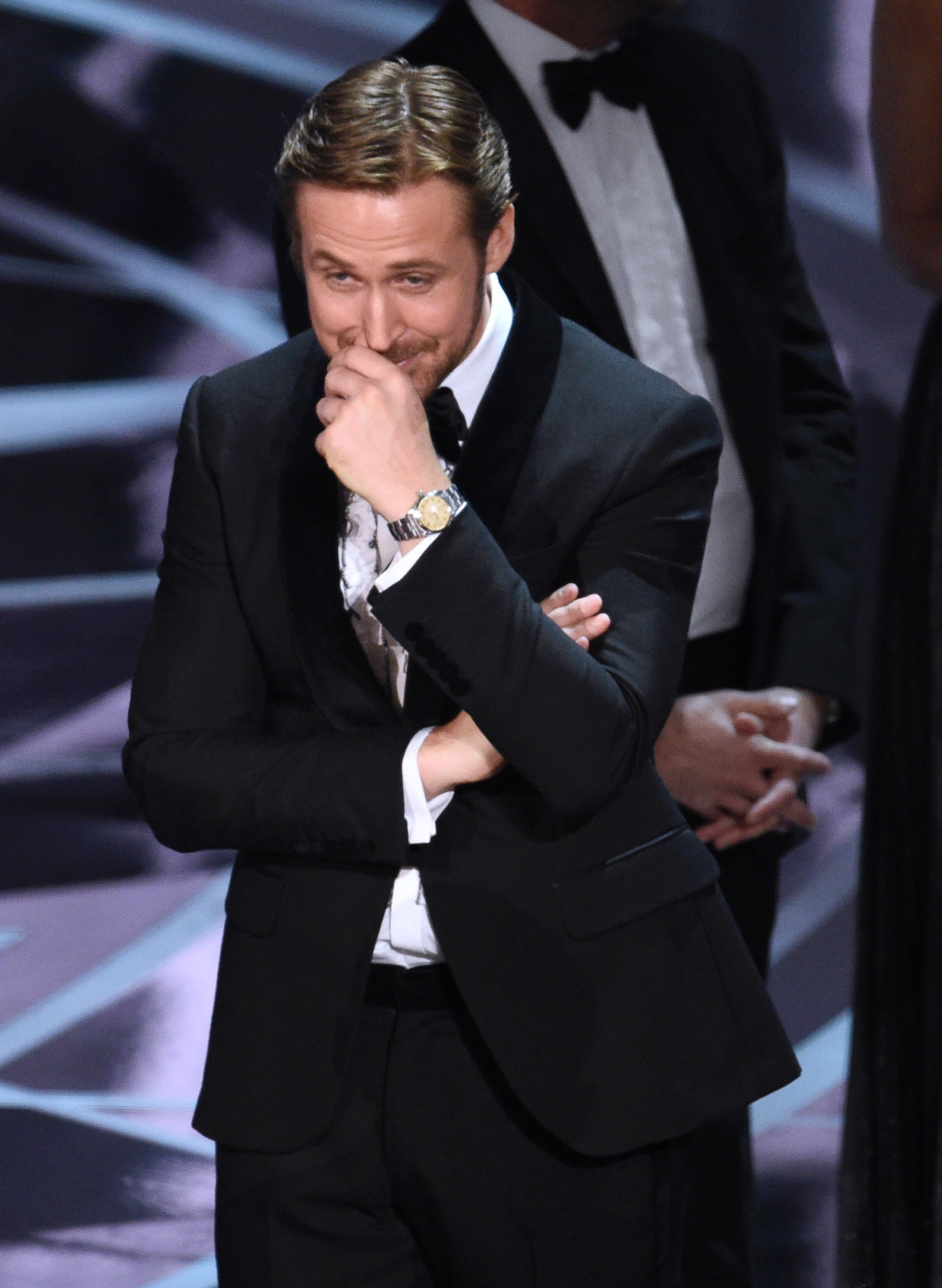 PHOTO: Ryan Gosling reacts as the true winner of best picture is announced at the Oscars, Feb. 26, 2017, in Hollywood, Calif.