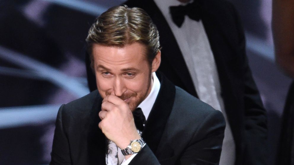PHOTO: Ryan Gosling reacts as the true winner of best picture is announced at the Oscars, Feb. 26, 2017, in Hollywood, Calif.