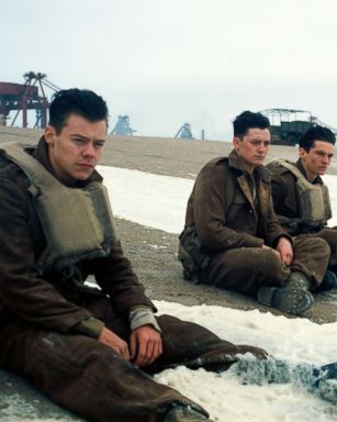 PHOTO: This image released by Warner Bros. Pictures shows Harry Styles, from left, Aneurin Barnard and Fionn Whitehead in a scene from "Dunkirk." 