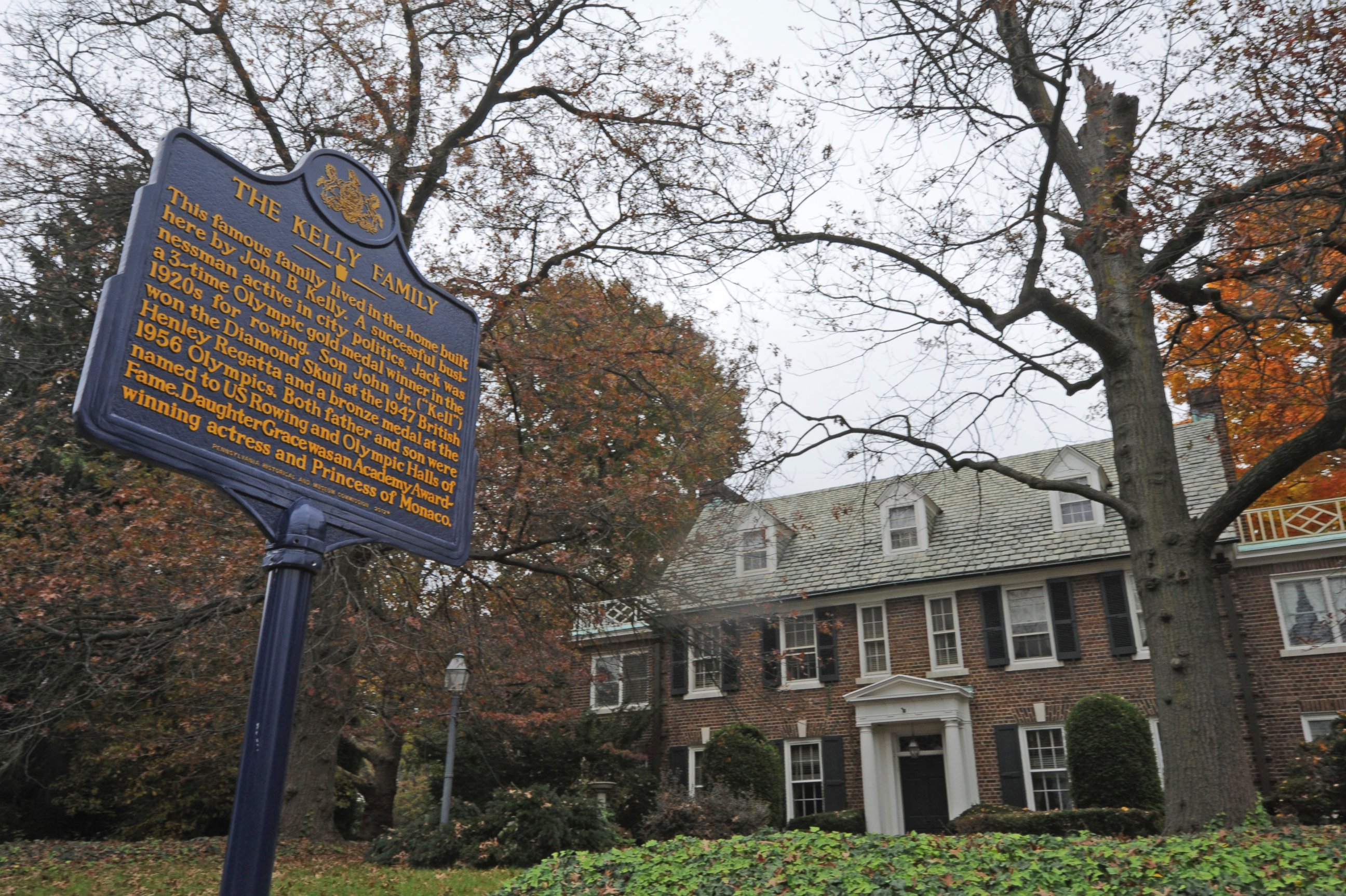 PHOTO: A blue state historical marker sits outside Grace Kelly's family's home in Philadelphia in this Oct. 25, 2012 file photo.
