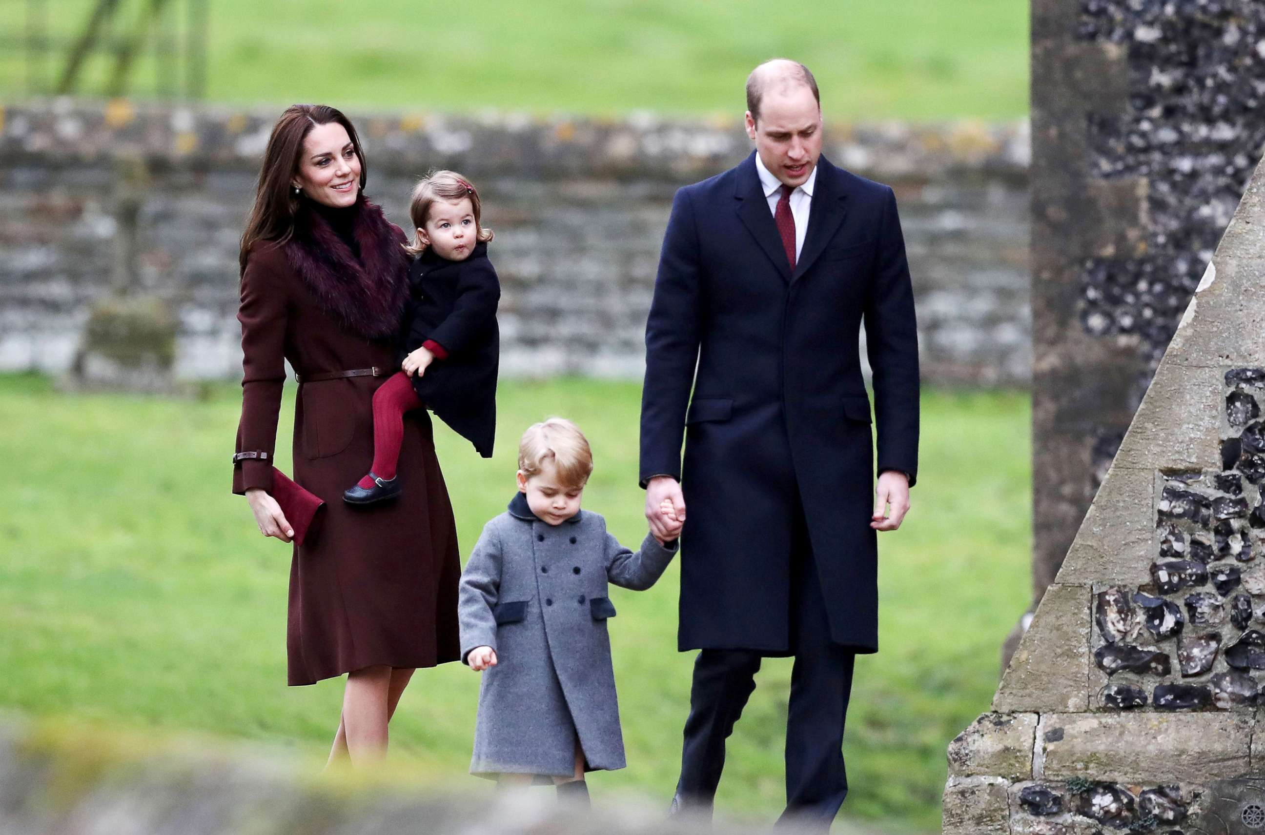 PHOTO: Britain's Prince William and Kate, the Duchess of Cambridge with their children Prince George and Princess Charlotte arrive to attend the morning Christmas Day service at St Mark's Church in Englefield, England, Dec. 25, 2016. 