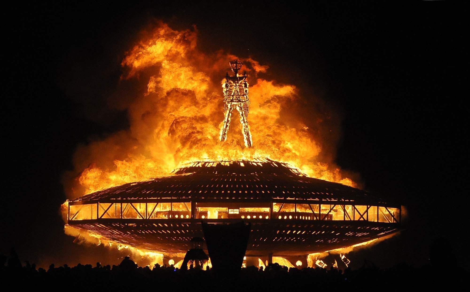 PHOTO: In this Aug. 31, 2013 file photo, the "Man" burns on the Black Rock Desert at Burning Man near Gerlach, Nevada.