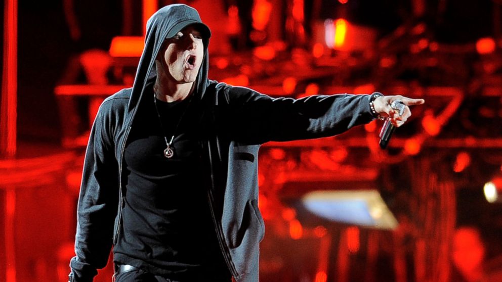 In this April 15, 2012, file photo, Eminem performs at the 2012 Coachella Valley Music and Arts Festival in Indio, Calif.