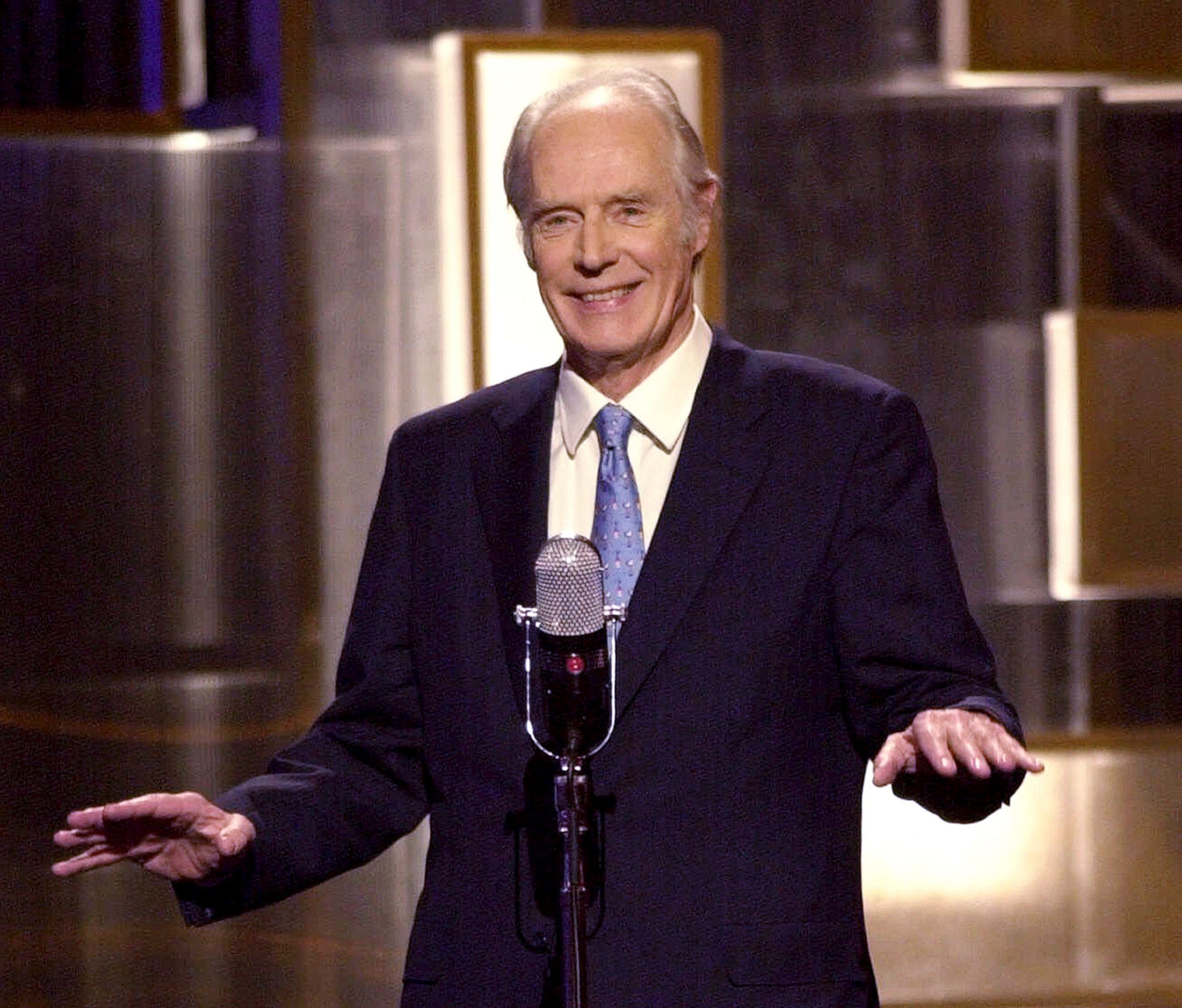 PHOTO: Sir George Martin, the Beatles producer, makes an appearance during "An All-Star Tribute to Brian Wilson" concert at New York's Radio City Music Hall in this March 29, 2001 file photo.