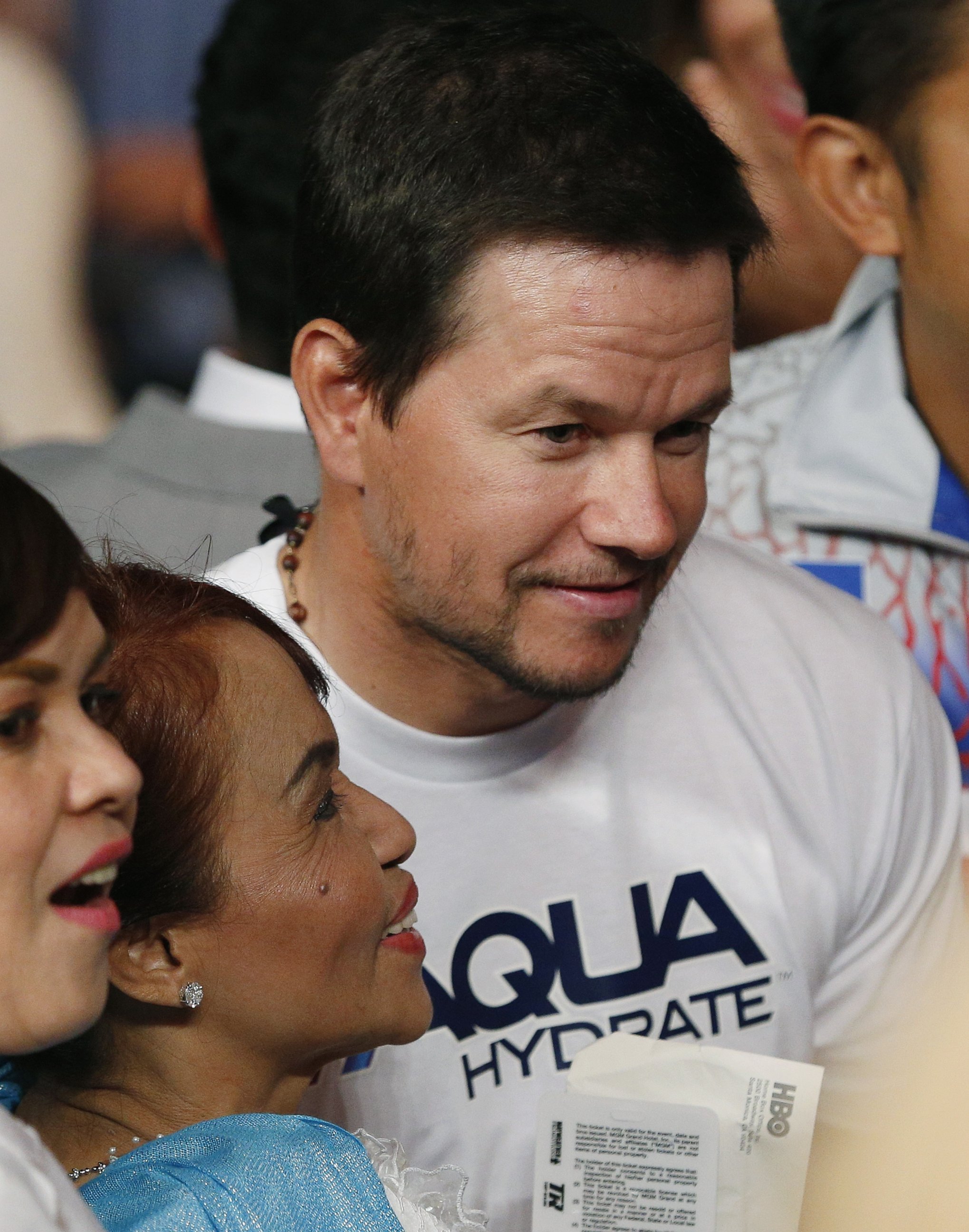 PHOTO: Actor Mark Wahlberg joins the crowd before the start of the world welterweight championship bout between Floyd Mayweather Jr., and Manny Pacquiao, on Saturday, May 2, 2015 in Las Vegas. 