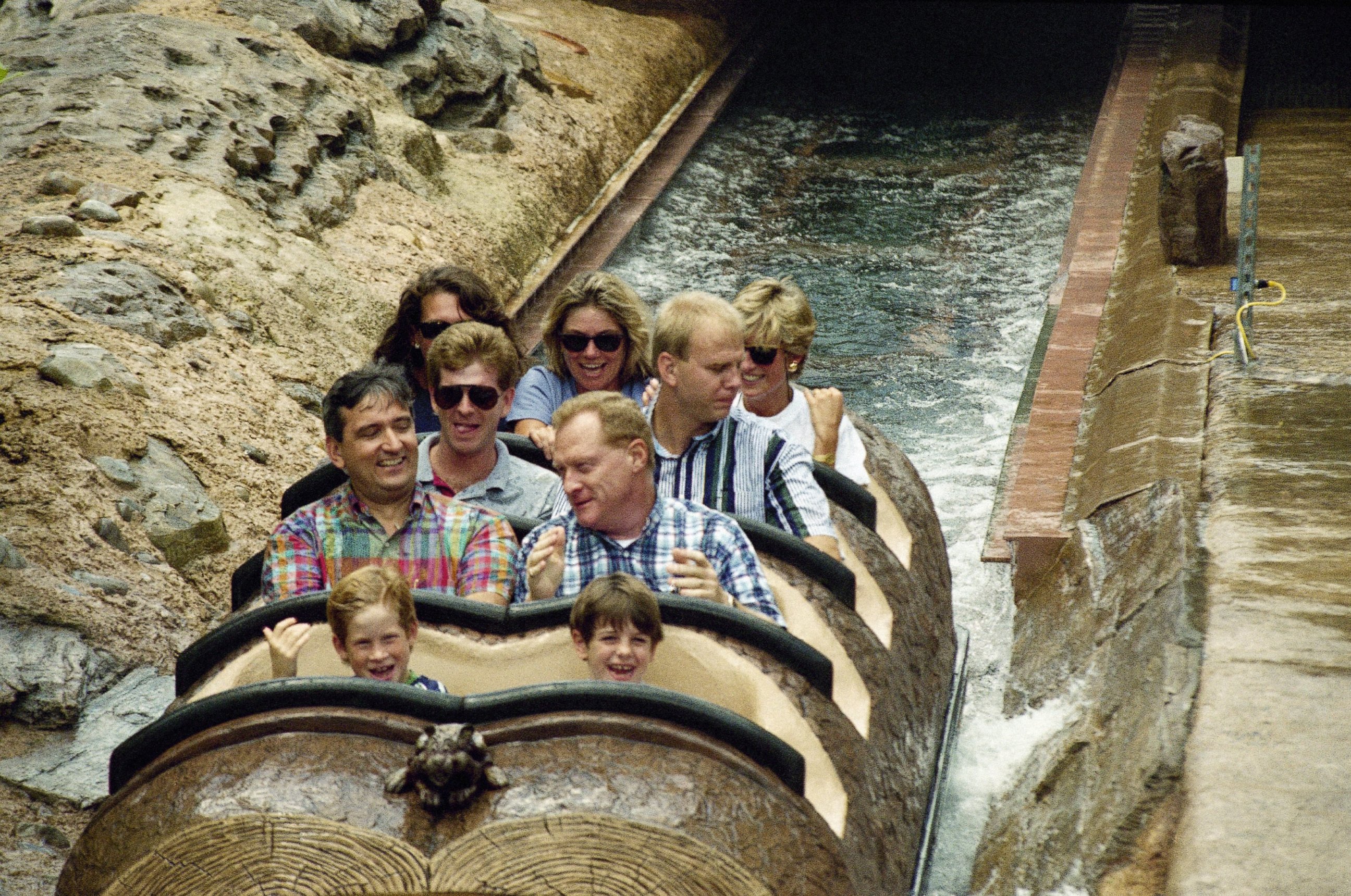 PHOTO: A young Prince Harry, front left, on a ride at Splash Mountain at Walt Disney World in Lake Buena Vista, Florida, August 26, 1993. Riding at back right is Princess Diana. 