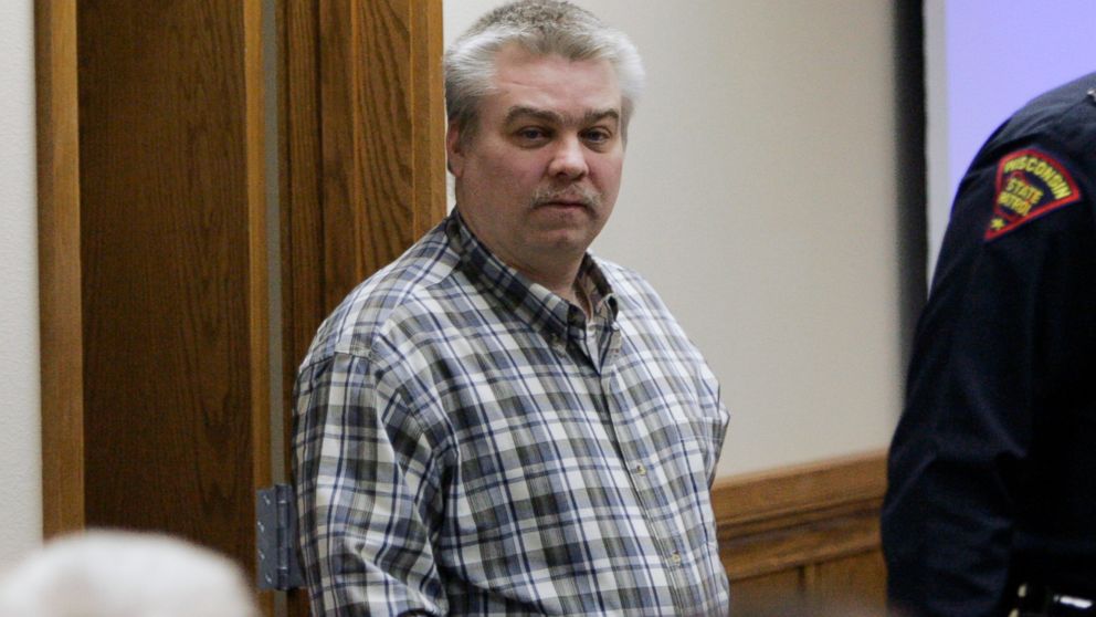 Steven Avery is escorted into a Calumet County courtroom during the opening day in his murder trial, Feb. 12, 2007, in Chilton, Wis.  