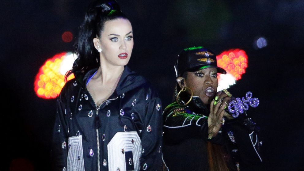 PHOTO: Singers Katy Perry, left, and Missy Elliott perform during halftime of NFL Super Bowl XLIX football game between the Seattle Seahawks and the New England Patriots, Feb. 1, 2015, in Glendale, Ariz. 