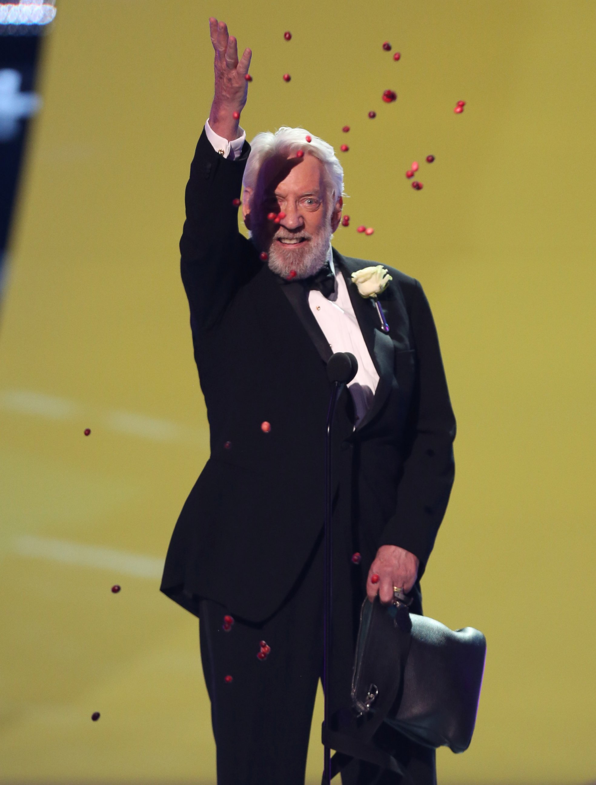 PHOTO: Donald Sutherland accepts the award for choice movie villain for "The Hunger Games: Catching Fire" at the Teen Choice Awards at the Shrine Auditorium, Aug. 10, 2014, in Los Angeles.