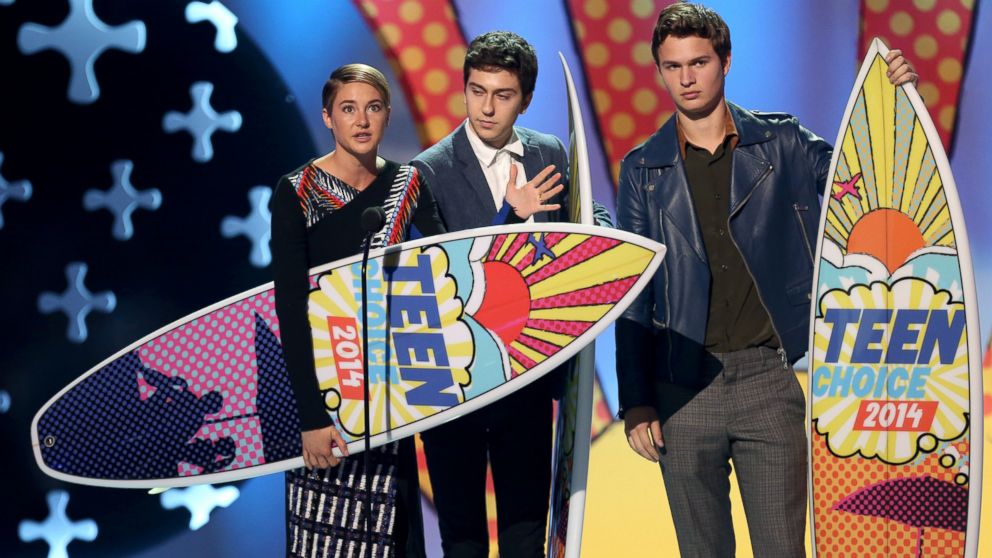Shailene Woodley, from left, Nat Wolff and Ansel Elgort accept the award for choice movie: drama for "The Fault In Our Stars" at the Teen Choice Awards at the Shrine Auditorium, Aug. 10, 2014, in Los Angeles.