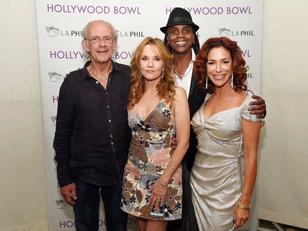 PHOTO: Christopher Lloyd, left, Lea Thompson, Donald Fullilove and Claudia Wells, cast members in the 1985 film "Back to the Future," pose together backstage before the Hollywood Bow, June 30, 2015, in Los Angeles.