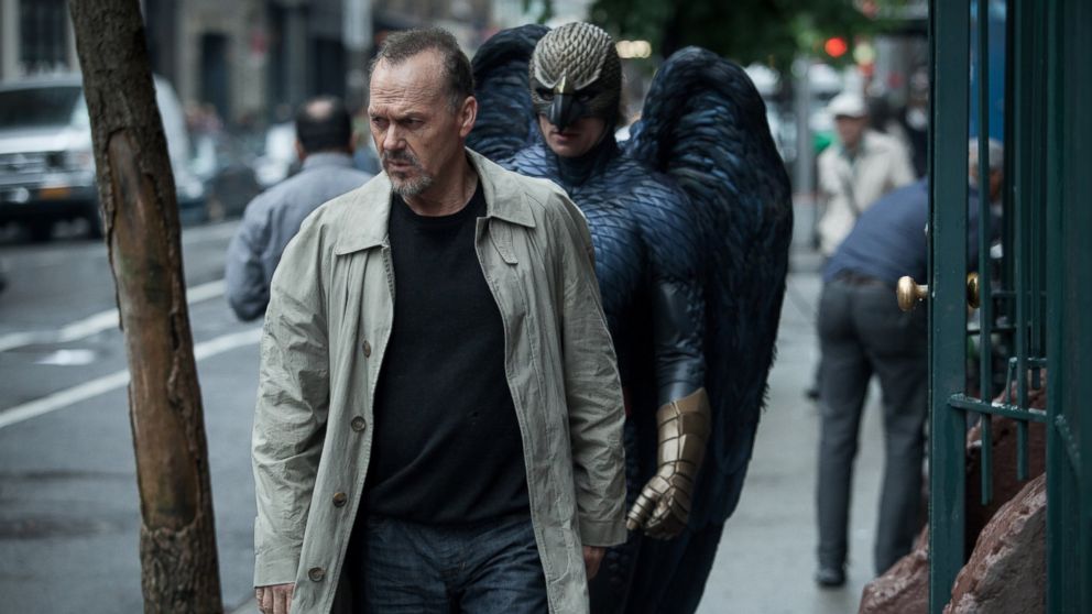 This file photo released by Twentieth Century Fox shows Michael Keaton, left, as Riggan in a scene from the film, "Birdman, or (The Unexpected Virtue of Ignorance" directed by Alejandro Gonzalez Inarritu. 