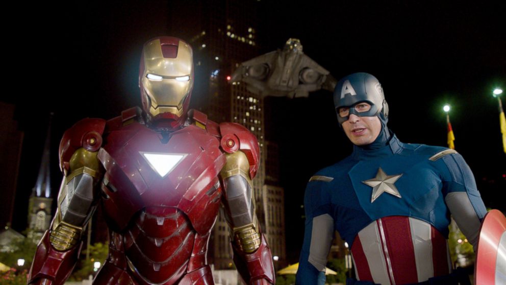 PHOTO: Iron Man, portrayed by Robert Downey Jr., left, and Captain America, portrayed by Chris Evans, in a scene from "The Avengers." 