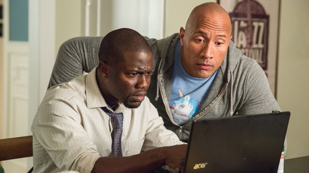 This image released by Warner Bros. Entertainment shows Kevin Hart, left, and Dwayne Johnson in a scene from, "Central Intelligence."