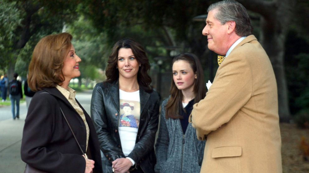 Kelly Bishop as Emily Gilmore, left, Lauren Graham as Lorelai Gilmore, Alexis Bledel as Rory Gilmore, and Edward Herrmann as Richard Gilmore appear in this scene from the WB's "Gilmore Girls." 