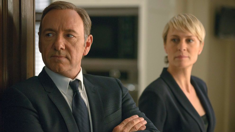 Kevin Spacey as Frank Underwood, left, and Robin Wright as Claire Underwood in a scene from Netflix's series, &quot;House of Cards.&quot; 