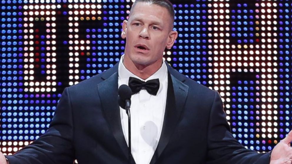 John Cena on stage at the WWE Hall of Fame, April 2, 2016, in Dallas. 