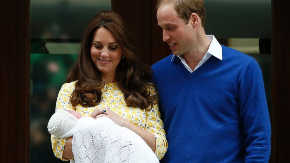 PHOTO: Britain's Prince William, right, and Kate, Duchess of Cambridge, with their newborn daughter pose for the media outside St. Mary's Hospital's exclusive Lindo Wing, London, Saturday, May 2, 2015.