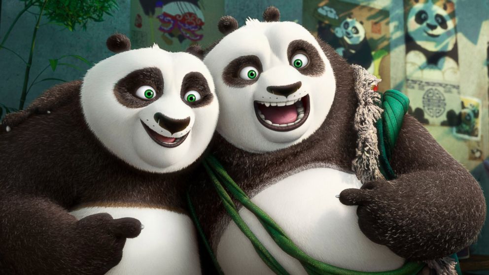 PHOTO: This image released by DreamWorks Animation shows characters Po, voiced by Jack Black, left, and his long-lost panda father Li, voiced by Bryan Cranston, in a scene from "Kung Fu Panda 3." 