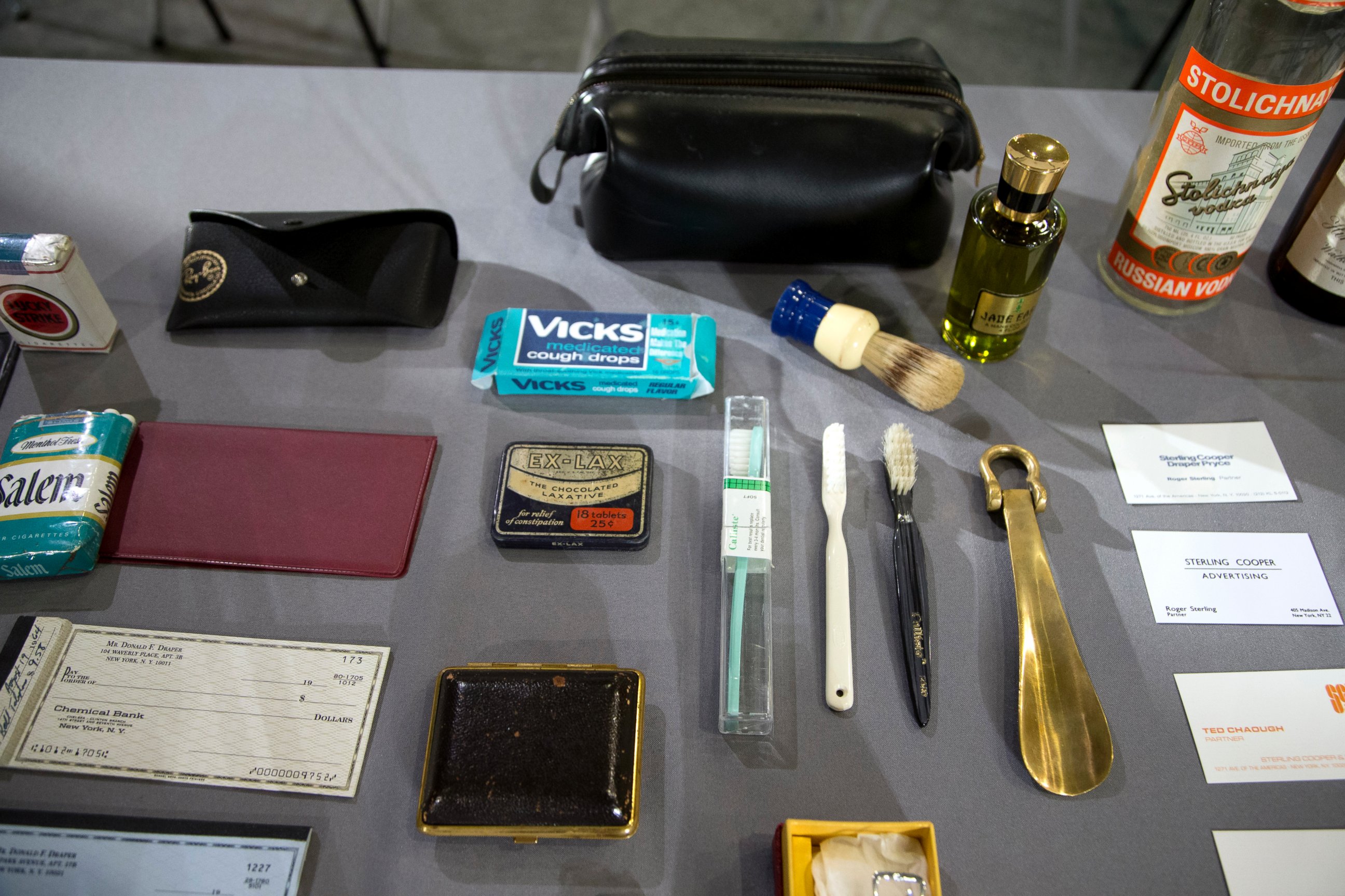 PHOTO: Some objects, costumes, props, sketches and a script from the AMC and Lionsgate TV series, "Mad Men" that were donated to the National Museum of American History in Washington, are displayed, March 27, 2015.