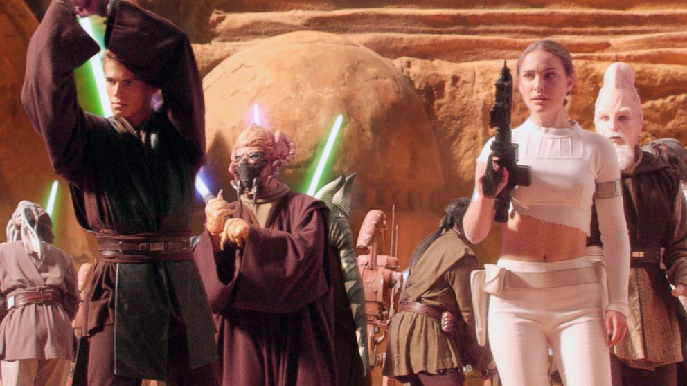Hayden Christensen, left, and Natalie Portman, right, are pictured in a still for "Star Wars: Episode II Attack of the Clones."