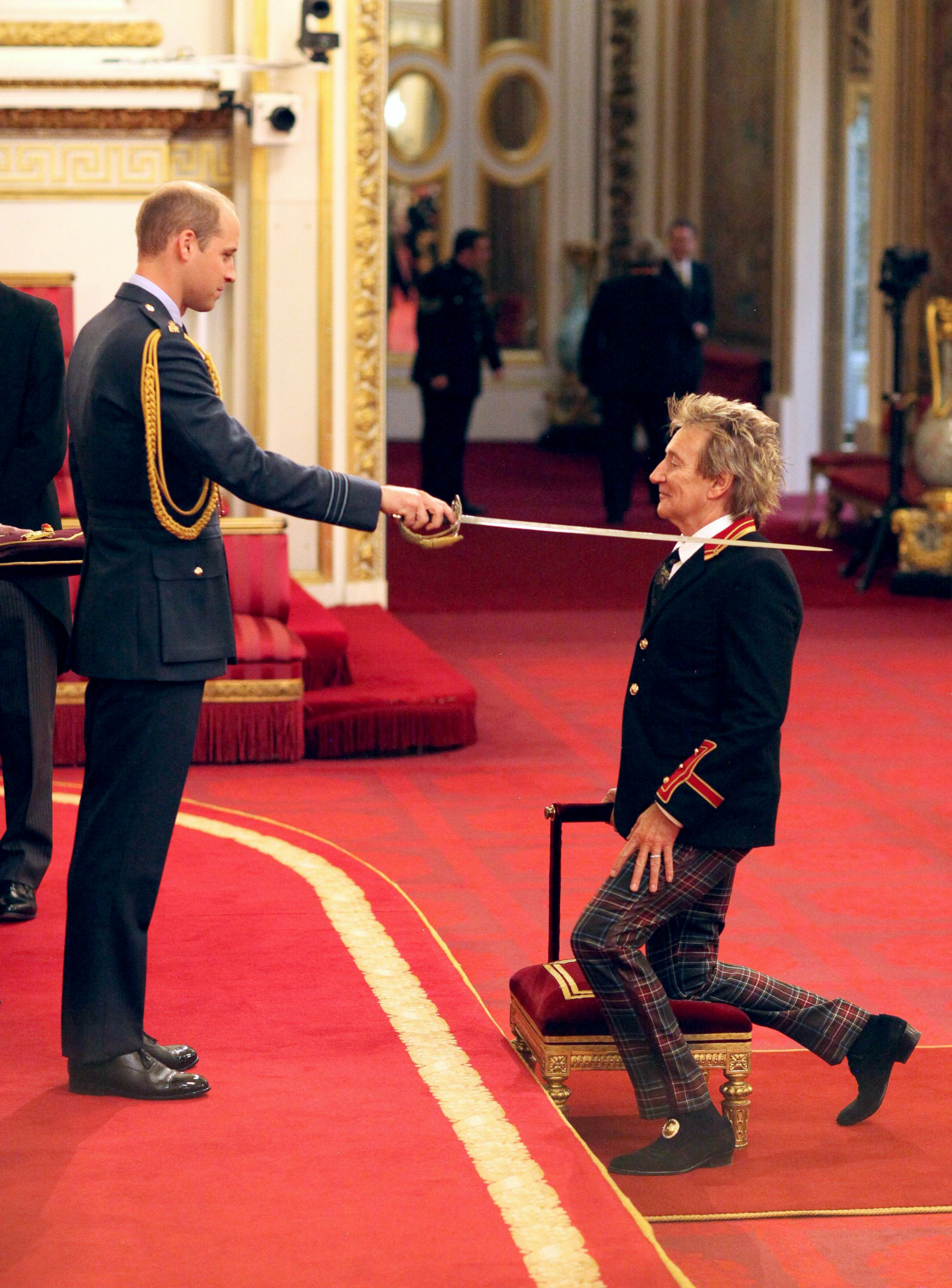 PHOTO: Sir Rod Stewart, right, is made a Knights Batchelor by Britain's William, the Duke of Cambridge, during an Investiture ceremony at Buckingham Palace in London, Oct. 11, 2016. 
