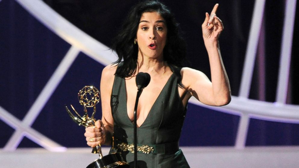 Sarah Silverman accepts the award for outstanding writing for a variety, music or comedy special for her work on "Sarah Silverman: We Are Miracles" at the 66th Annual Primetime Emmy Awards at the Nokia Theatre L.A. Live, Aug. 25, 2014, in Los Angeles.