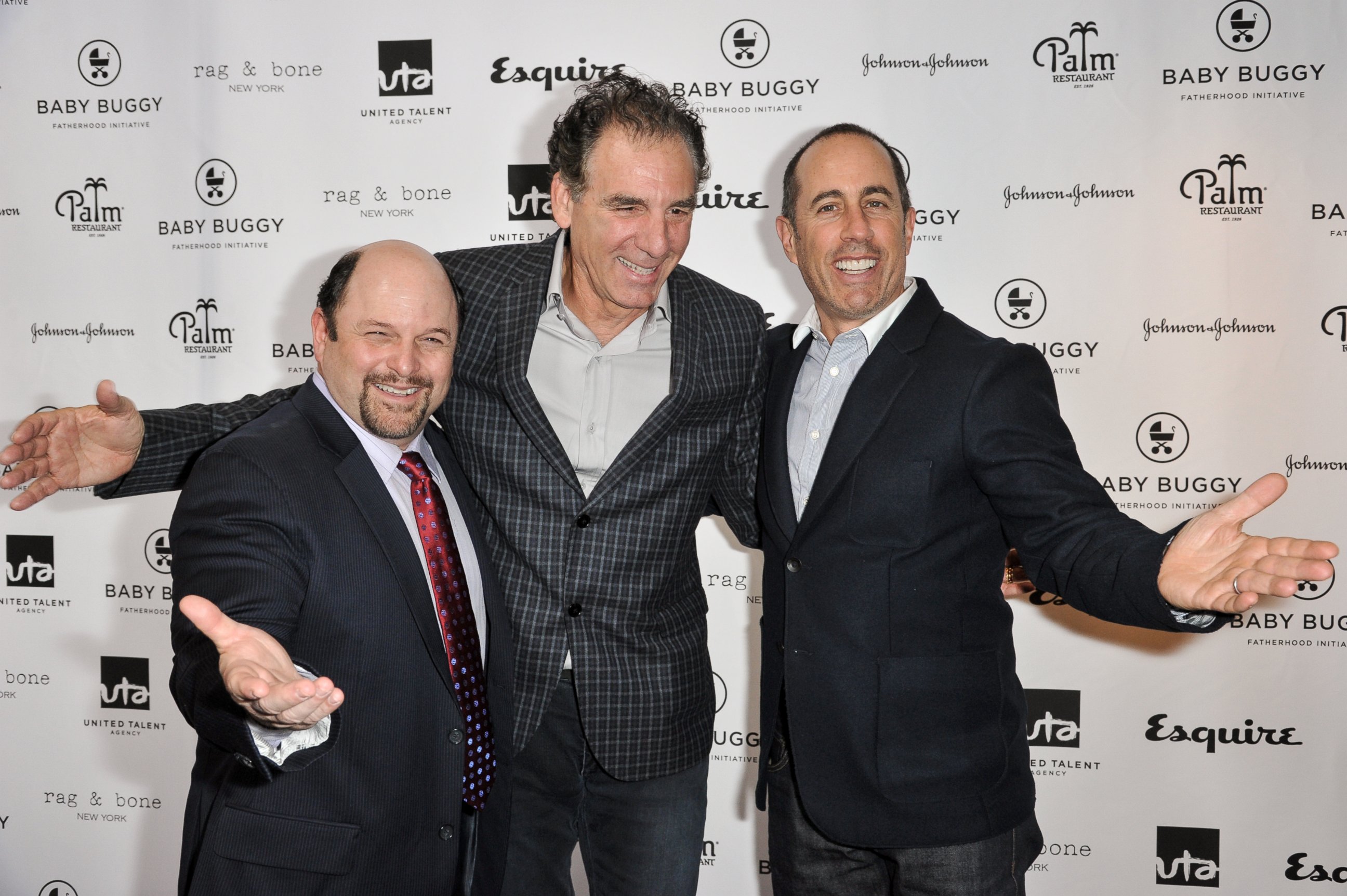 PHOTO: Jason Alexander, Michael Richards and Jerry Seinfeld attend the Inaugural Los Angeles Baby Buggy Fatherhood Lunch at Palm Restaurant, March 4, 2015, in Beverly Hills, Calif.