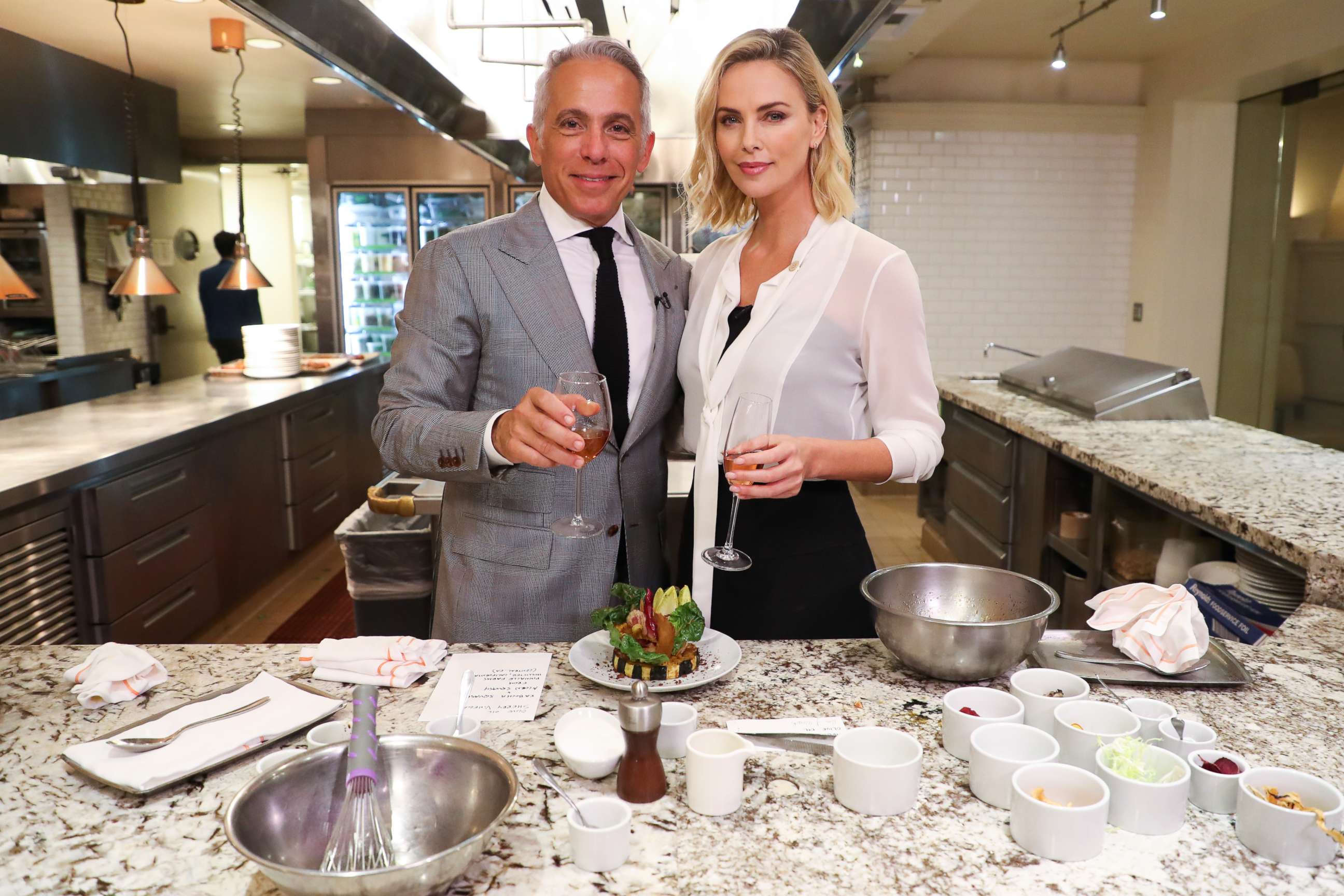 PHOTO: Charlize Theron and celebrity chef Geoffrey Zakarian celebrated the ten year anniversary of Theron's Africa Outreach Project charity at an event at Zakarian's restaurant at the Montage Hotel in Beverly Hills, Calif. 