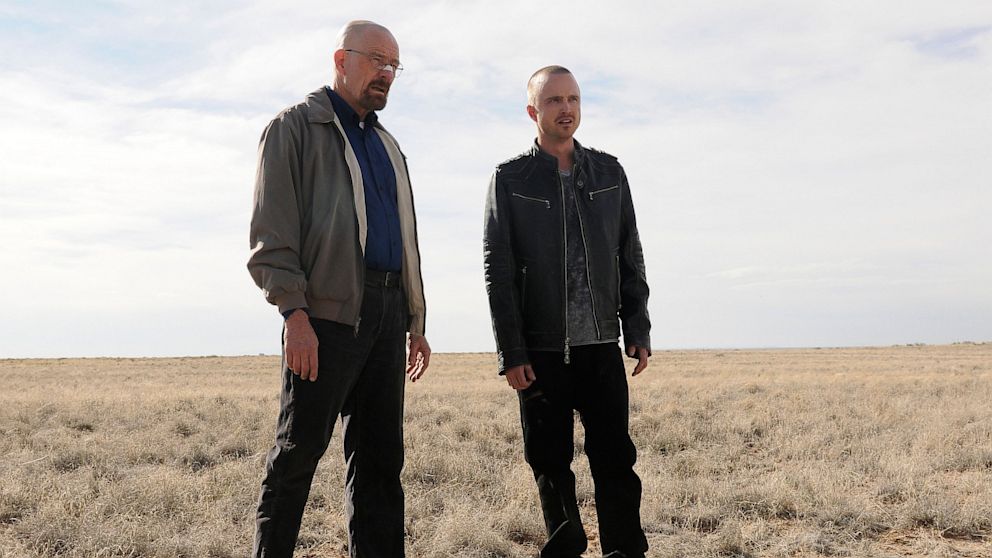 PHOTO: This image released by AMC shows Bryan Cranston as Walter White, left, and Aaron Paul as Jesse Pinkman in a scene from "Breaking Bad." 