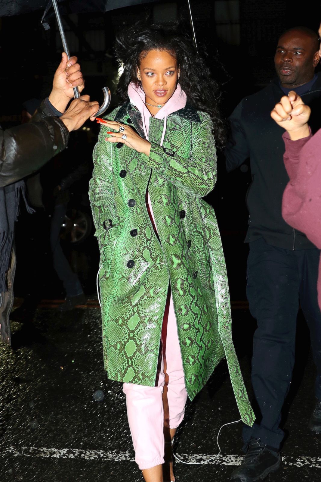 Rihanna Wears Basketball Jersey Dress in Rainy NYC