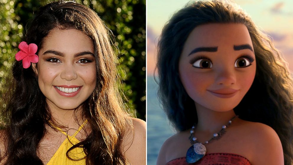 PHOTO: Auli'i Cravalho, left, voices character Moana, right, in the new Disney movie, "Moana."
