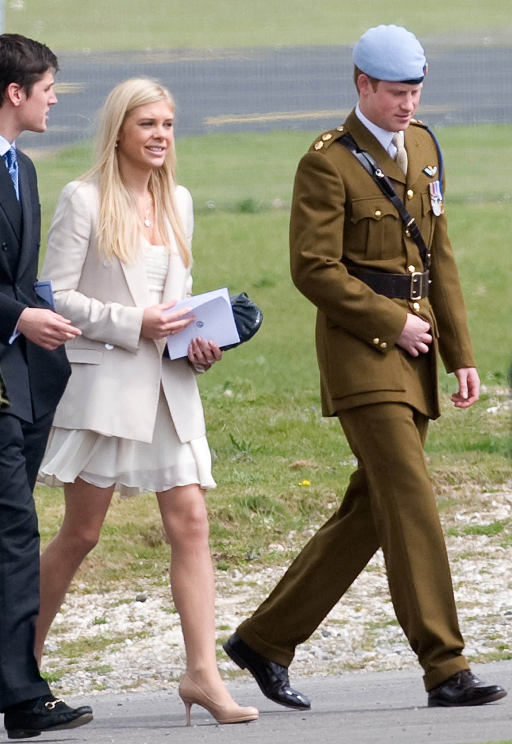 PHOTO: Chelsy Davy and Prince Harry leave after Prince Harry received his flying badges at the Museum of Army Flying, May 7, 2010, in Middle Wallup, England.