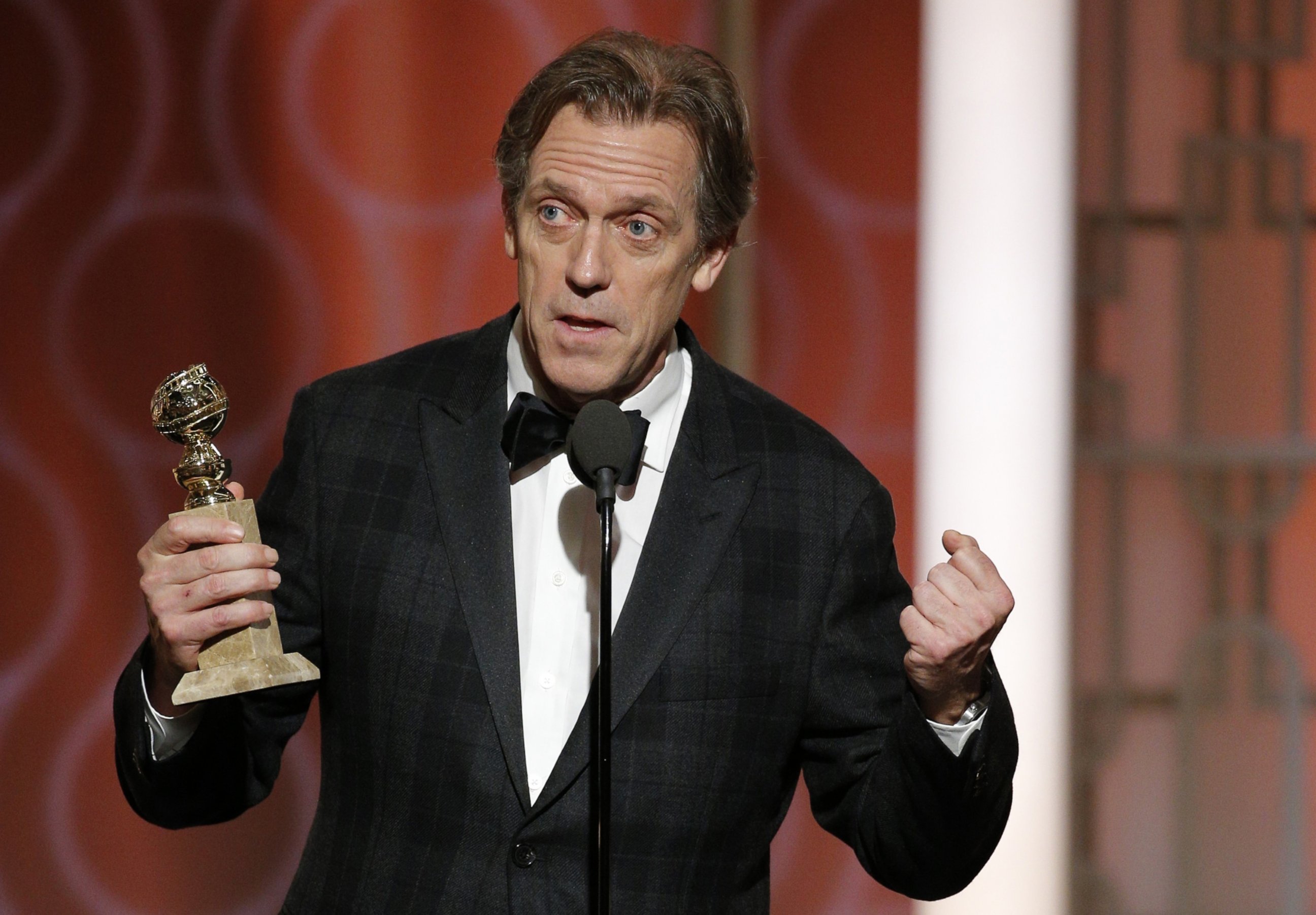 PHOTO: Hugh Laurie accepts the award for Best Supporting Actor in a Series/Limited Series/TV Movie for his role in "The Night Manager" during the 74th Annual Golden Globe Awards at The Beverly Hilton Hotel, on Jan. 8, 2017, in Beverly Hills, California.
