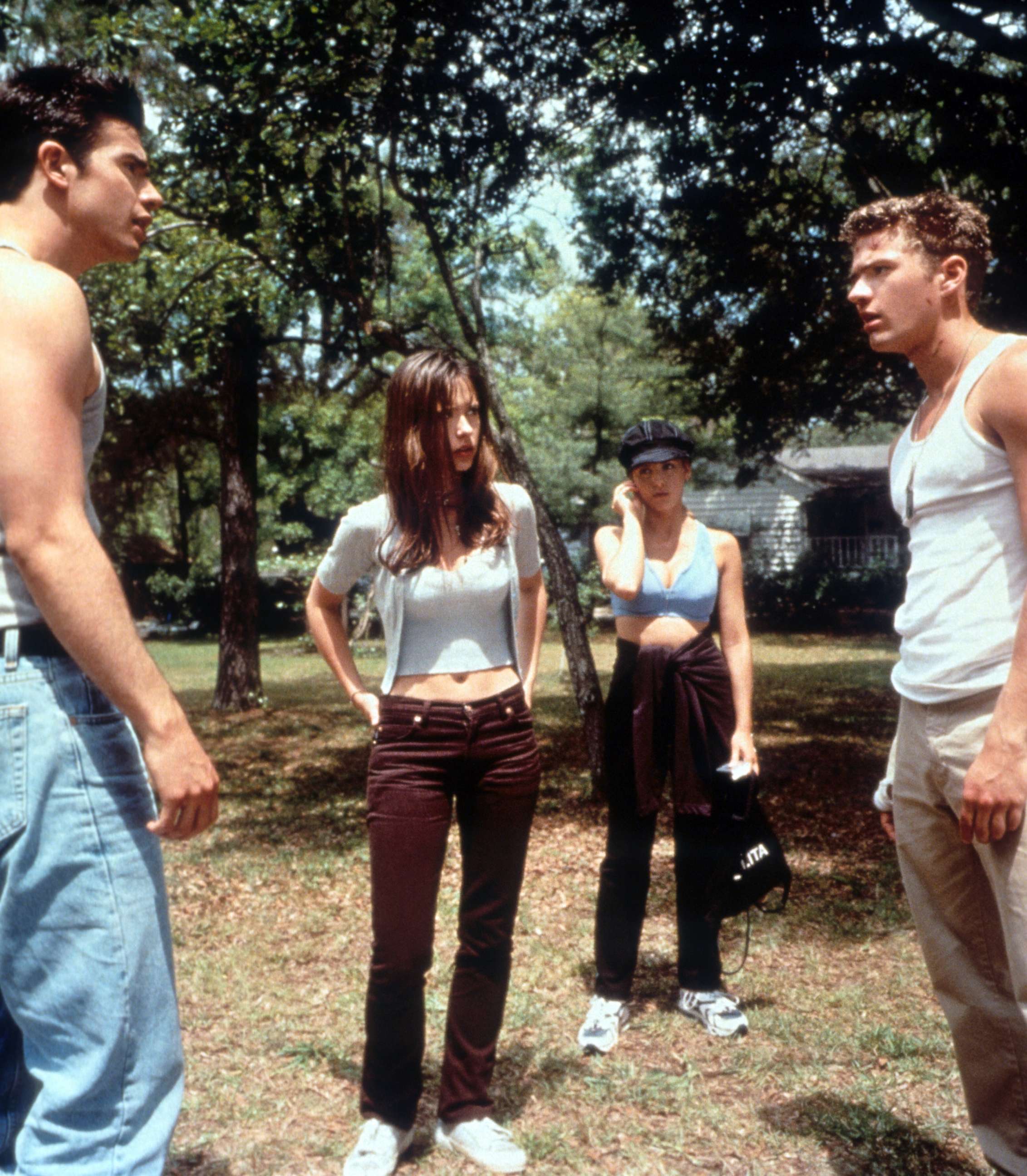 PHOTO: Freddie Prinze Jr. has a confrontation with a man as Jennifer Love Hewitt watches in a scene from the film "I Still Know What You Did Last Summer", 1998.