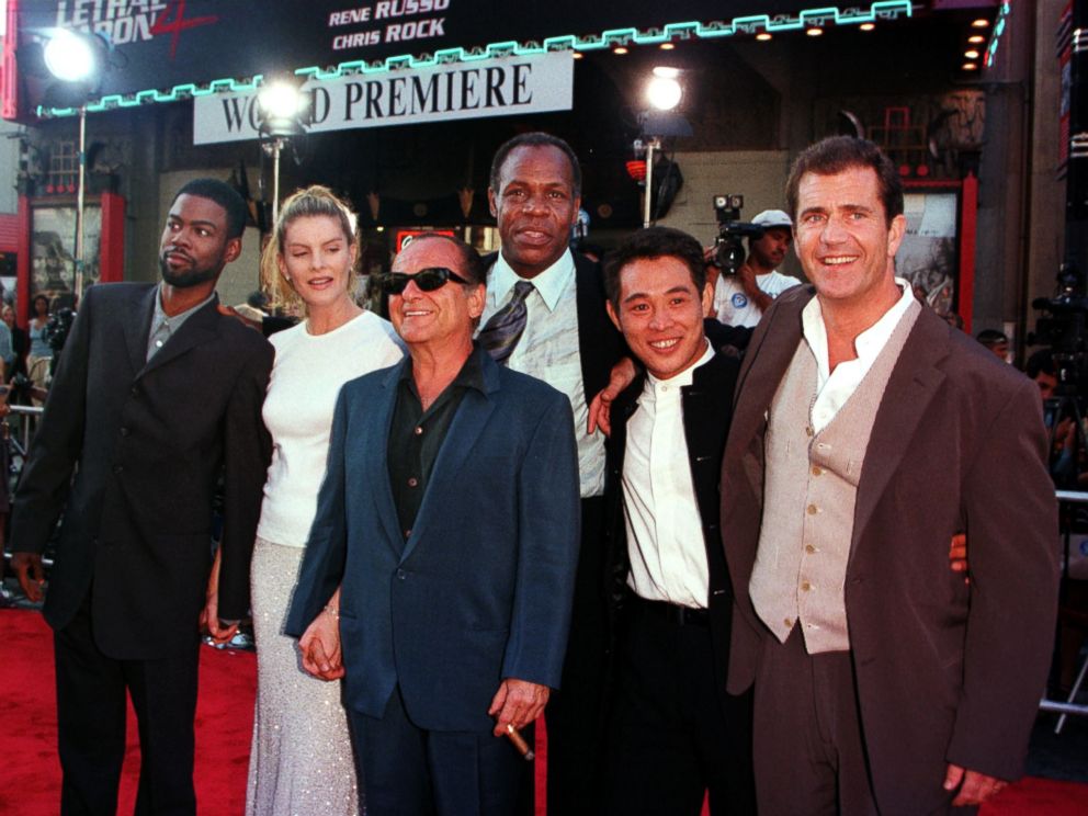 PHOTO: Cast members from the new film Lethal Weapon 4 pose as they arrive for its world premiere, July 7, 1998, in Hollywood, Calif. From left, Chris Rock, Rene Russo, Joe Pesci, Danny Glover, Jet Li and Mel Gibson.