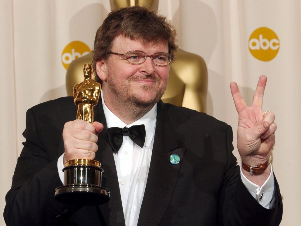 PHOTO: Michael Moore winner of Best Documentary for "Bowling For Columbine," March 23, 2003.