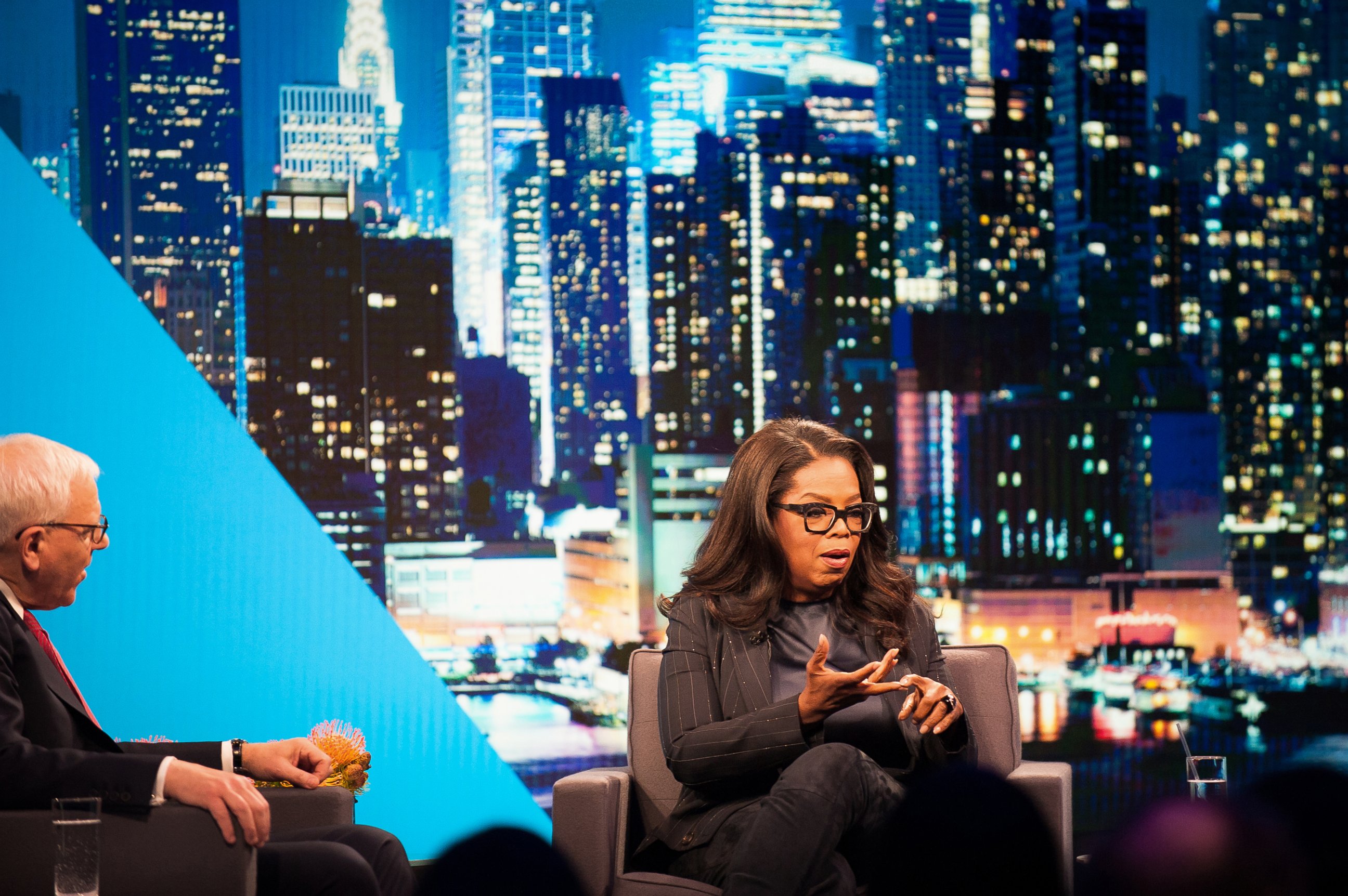 PHOTO: Oprah Winfrey, CEO of Oprah Winfrey Network LLC, speaks during an interview at "The David Rubenstein Show: Peer to Peer Conversations" event in New York, on Dec. 12, 2016. 