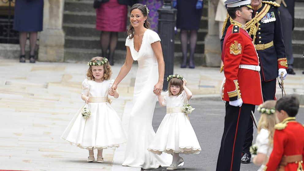 PHOTO: Pippa Middleton escorts bridesmaids before her sister Kate Middleton's marriage to Prince William upon arrival at Westminster Abbey in London, April 29, 2011. 