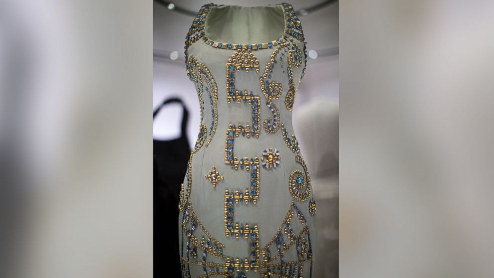 PHOTO: A 1991 Atelier Versace silk gown worn by Princess Diana at a Harper's Bazaar photo-shoot with Patrick Demarchelier on display at a press preview at Kensington Palace, on Feb. 22, 2017, in London.