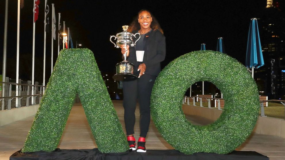 Serena Williams of the U.S. poses for a selfie photo with the Daphne Akhurst Memorial Cup after winning the 2017 Women's Singles Australian Open Championship at Melbourne Park, on Jan. 28, 2017 in Melbourne, Australia.
