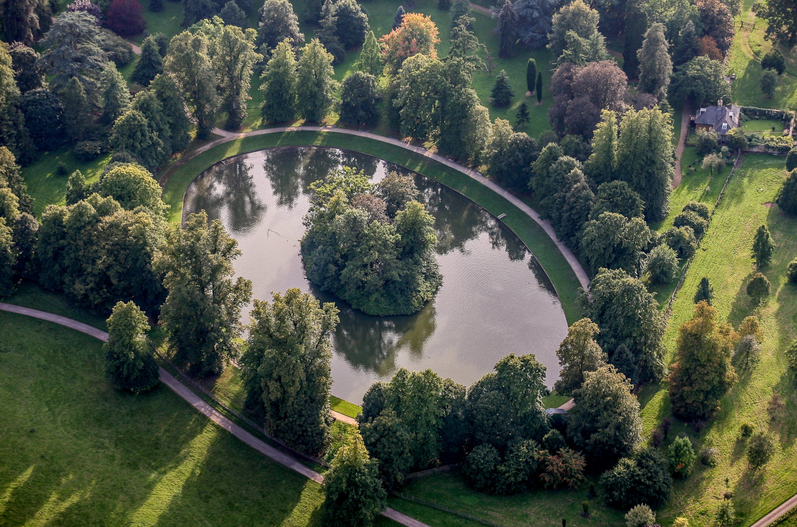 PHOTO: An aerial view of the burial site of Diana, Princess of Wales in this Sept. 9, 2006 file photo. The Round Oval lake is located in the Althorp Estate, home to Spencer family.