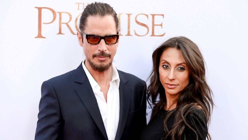 PHOTO: Musician Chris Cornell and Vicky Karayiannis arrive to the Los Angeles premiere of "The Promise" at TCL Chinese Theatre, April 12, 2017, in Hollywood, Calif.